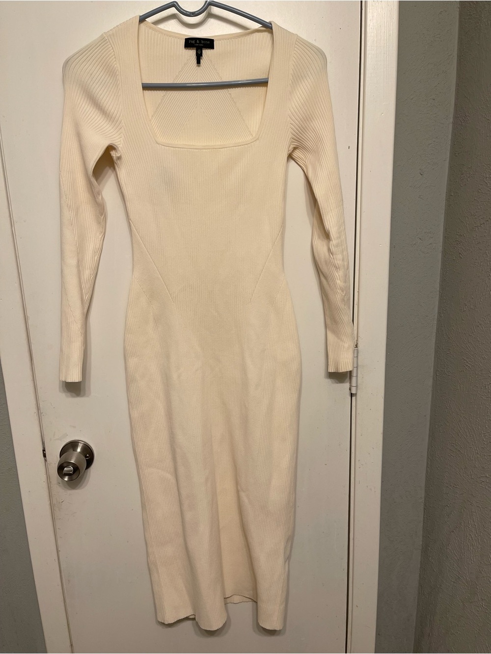 Rag & Bone Ivory Ribbed Knit Square Neck Long Sleeve Maxi Dress XS Excellent